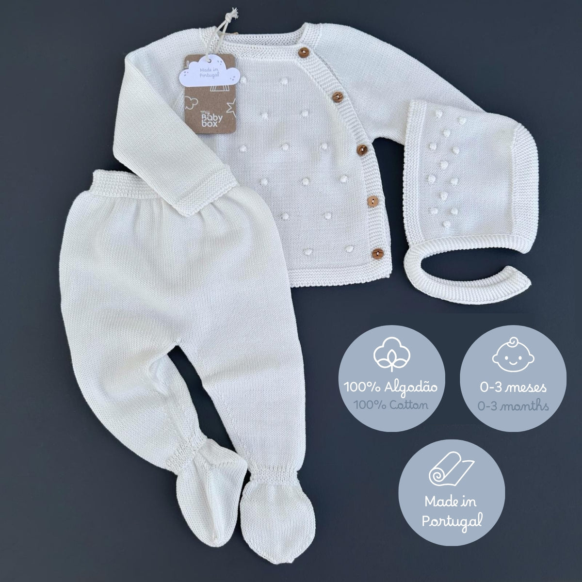 Conjunto de bebé 3 peças em algodão recém-nascido